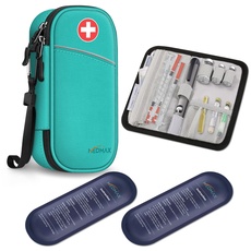 MEDMAX Insulin Kühltasche mit 2 Kühlakkus - Tragbare Diabetikertasche Wasserabweisend Isolierte Medikament Tasche Organizer Kühler Tasche für Insulin Pen und andere Diabetiker Zubehör (Blaugrün)