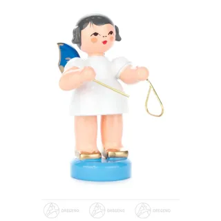 Engel mit Triangel stehend, blaue Flügel h=ca 5,5 cm NEU Erzgebirge Holzfigur