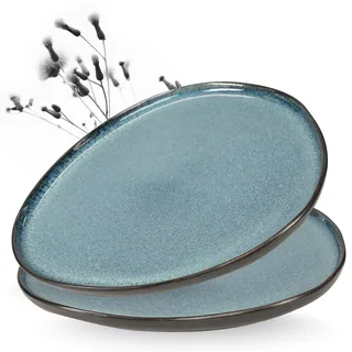 Moritz & Moritz ORGANIC Servierteller Set - 2x Große Teller aus hochwertigem Steinzeug, Modern & Zeitlos, Mikrowellen- & Spülmaschinengeeignet - Perfekt für Salate, Grillfleisch, Snacks & mehr