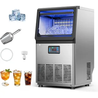 Vevor Gewerbliche Eismaschine 36 kg/Tag Eiswürfelbereiter Edelstahlgehäuse, Unterbau-Eiswürfelmaschine mit LED-Anzeige und Selbstreinigung, für Hausbar und Restaurant
