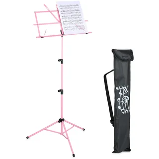 Relaxdays Notenständer, klappbares Notenpult, HBT: 140x53x49 cm, ausziehbar, aus Metall, Gitarre, Geige, Gesang, rosa