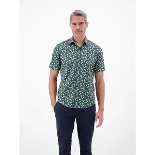 Kurzarmhemd LERROS "Floral bedrucktes Halbarmhemd, 100 % Baumwolle", Herren, Gr. L, Normalgrößen, soft teal, 100% Baumwolle, Hemden Kurzarmhemd
