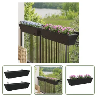 The Living Store Pflanzkasten mit Haken 2 Stk. Schwarz Poly Rattan - Schwarz