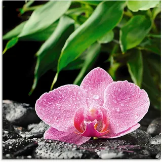 Artland Glasbild »Rosa Orchidee auf schwarzen Zen Steinen« Blumen 1 Stk. tlg. in verschiedenen Größen, pink