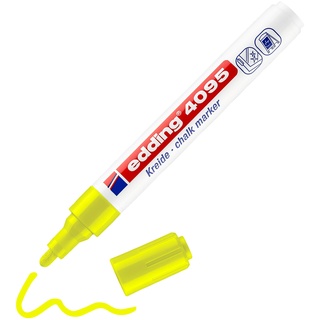 edding 4095 Kreidemarker - neon-gelb - 1 Kreidestift - Rundspitze 2-3 mm - Kreidestift für Tafel abwischbar - zum Beschriften von Fenster, Glas, Spiegel - Tafelstift mit deckenden Farben