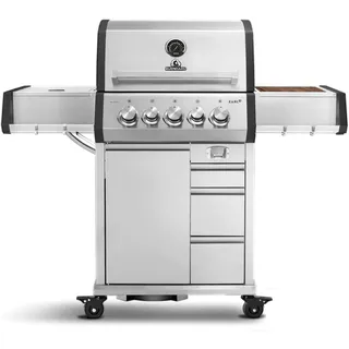 BURNHARD Earl 3-Brenner Gasgrill Edelstahl inkl. Heckbrenner, mit Gusseisen Grillrost & inkl. Stabiler Abdeckhaube, Seitenkochfeld mit Infrarot Keramikbrenner