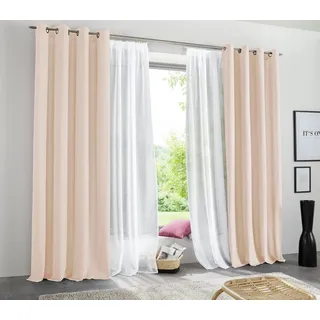 MY HOME Vorhang MY HOME "Raja" Gr. 1, beige (sand), B:140cm H:145cm, Polyester, Recyceltes Material, Gardinen, Blickdichtes Material, Einfache Montage, Pflegeleicht, Ösen Aufhängung
