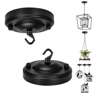 YSGUYILT 2 Stück Deckenrosette mit Haken Deckenbaldachin Schwarz Metall Baldachin Lampe Deckenplatte für Hängelampe Baldachin für Kronleuchter Deckenrosette zur Aufhängungan