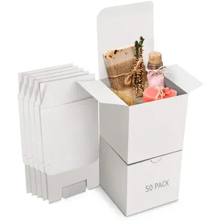 Belle Vous Geschenkboxen Kraftpapier Weiß (50Stk) – Karton Schachteln 7,5x7,5x7,5cm – Pappschachteln mit Deckel Einfach Aufzubauen – Geschenkbox Quadratisch für Geschenke, Party, Geburtstag, Hochzeit