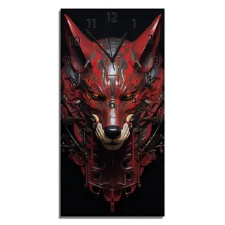 Wallario Design Wanduhr Mechanischer Wächter aus Echtglas, Größe 30 x 60 cm - Rot