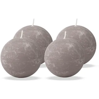 Brandsseller 4er Set Kugelkerzen 9cm Ø – Rustikale Kerzen rund & durchgefärbt aus Paraffin – Lange Brenndauer – Dekokerzen für Weihnachten, Adventskranz, Tischdeko & Feste Taupe
