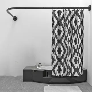 Eck Duschstange FüR Duschvorhang, Duschvorhangstange Schwarz L Form Ohne Bohren, Edelstahl Teleskop Verstellbare Gebogene Duschvorhang Stange(Size:B 70-95cm X 90-130cm,Color:Schwarz)
