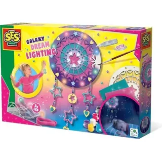 SES Creative Leuchtende Galaxie Wanddekoration, Traumfänger zum Bemalen, Kinder Bastelset, Holz, Glitzer