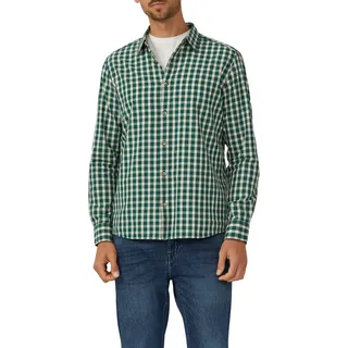 Langarmhemd S.OLIVER, Herren, Gr. XXL, N-Gr, grün (grün check), Web, Obermaterial: 100% Baumwolle, kariert, regular fit taillenbedeckt, Manschette, Hemden Langarmhemd, mit Karo Muster