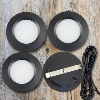 HCFEI 1er Set Möbelleuchte 12V ultra flach 3W LED-Einbaustrahler 55mm Lochausschnitt mit 2M Kabel IP44 Deckenspot für Spiegelschränke, Vitrinen, Möbel und Schränke (Schwarz 3000K)