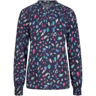 GOLDNER Klassische Bluse »Kurzgröße Satin-Bluse mit Smok-Details«, blau
