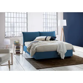 Talamo Italia - Doppelbett Maddalena, Stoffbett mit Stauraum, Öffnung vorne, geeignet für Matratzen 140 x 200 cm, 100 % Made in Italy, Blau