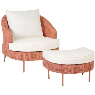 Beliani Sessel mit Ottomane Rattan PE pfirsichrosa Arcille , Kunststoff , 80x80x151 cm , Gartenmöbel, Loungemöbel, Loungesessel