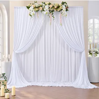 HBBMAGIC 4 Stücke Falten freie 150×300cm Weiß Hintergrund Vorhänge für Hochzeit Party 100% Polyester Weißer Hintergrund Vorhänge für Geburtstag Taufe Baby Dusche Braut Dusche Fotowand Dekorationen