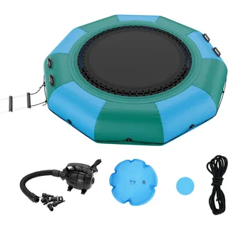 VEVOR Aufblasbarer Wassertrampolin mit Leiter, Wasserdichte, Abriebfeste, Wassertrampoline 3,05 m Großen Sprungfläche, Sprungplattform-Wasserpark Pool Trampolin, Blau + Grun 185 kg Tragfähigkeit