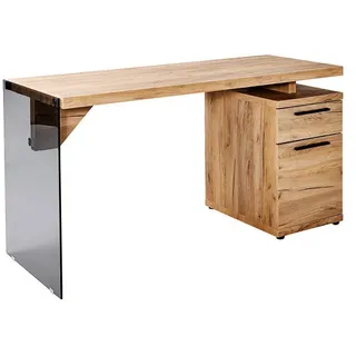 Mid.you Schreibtisch , Eichefarben , Metall, Glas, Holzwerkstoff , 1 Schublade(n) Schubladen , rechteckig , Wange , 74x55x141.8 cm , Stauraum, seitenverkehrt montierbar , Büromöbel, Schreibtische, Schreibtische