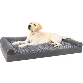 Orthopädisches Hundebett XXL Grau 121x76x18cm mit 3 erhöhten Rändern, abnehmbarer Bezug, waschbar - Grau