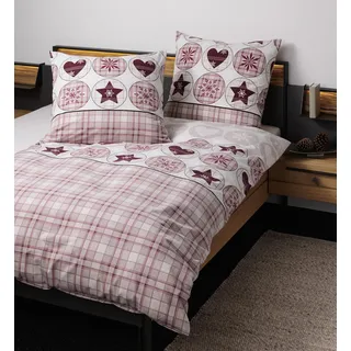 Janine Design Feinbiber-Bettwäsche-Garnitur DAVOS 65179 Farbe rot rosenholz Größe 155x220+80x80 - Weiß, Naturbelassen