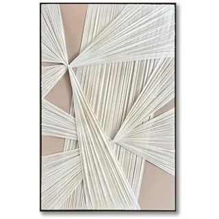 DRW Abstraktes Leinwandbild mit natürlichem Holzrahmen in Natur, Weiß und Beige, 120 x 80 x 4,5 cm