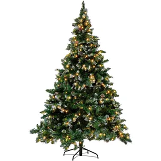 BELIANI Weihnachtsbaum 210 cm Grün Kunststoff Metall mit Schnee bestreut inkl. LED Beleuchtung Metallständer mit Zapfen geschmückt Weihnachten - Grün, Schwarz