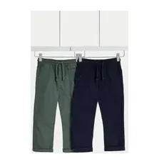 Boys M&S Collection 2pk Pure Cotton Trousers (2-8 Yrs) - Navy Mix, Navy Mix - 3-4 Y