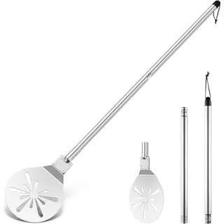 Herogo Pizzaschieber, 8 Zoll Edelstahl Perforiert Pizzaschaufel, Rund Metall Pizzawender mit Lang Abnehmbaren Metallgriff zum Leichten Gleiten, Leicht zu Reinigen & Lagerung, 20,3 x 22,3 x 118 cm