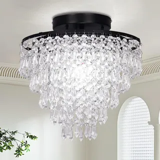 FRIXCHUR Kristall-Kronleuchter Schwarz 30 cm 5-stufig E27