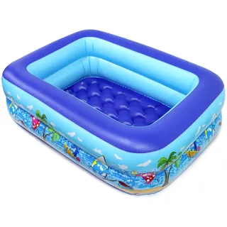 Aischens Aufblasbares Kinderbecken 110cm, Verstärktes PVC Planschbecken für Kleinkinder, Outdoor Gartenteich, Tragbares Faltbecken mit DREI Luftkammern für Kinder und Haustiere (110cm Rechteckig)