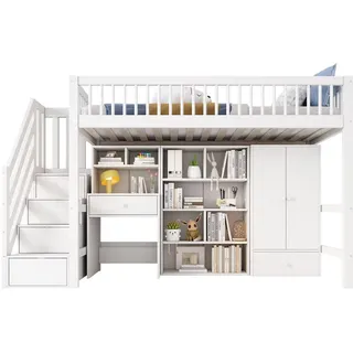 Flieks Kinderbett 90x200cm Weiß Mit Schreibtisch Treppe Schrank , Holzwerkstoff , 90x200 cm , Babymöbel & Kindermöbel, Kinderzimmer & Jugendzimmer, Kinderbetten, Hochbetten