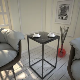 Hanah Home Stylish Side Table, Black & White, 35 x 62 x 35 cm | 100% Melamine Coated Particle Board, 18 mm Thick | Durable Metal Legs, Perfect for Industrial & Hotel Decor