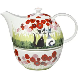 Goebel X-Mas Rosina Wachtmeister Teekanne mit Stövchen Principe aus Porzellan Mehrfarbig 1,2L, Maße: 25cm x 16,5cm x 20cm, 66-860-63-1