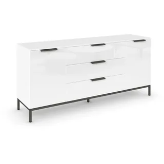 Rauch Möbel Flipp, Sideboard, TV-Schrank, Kommode mit Stauraum, mit Metallkufe graphit, Alpinweiß/Glasfront Weiß, 2-türig, Glastüren, 3 Schubkästen, Griffe graphit, 160x72x42cm