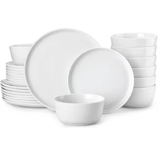 MALACASA Geschirrset 24-teilig, Porzellan Schüssel und Teller Set, Tafelservice 8 Personen, Weiße Speiseteller & Schalen, Rundes Essgeschirr Set, Spülmaschinen- & Mikrowellengeeignet, Serie LEXI
