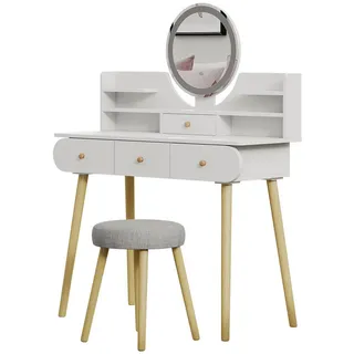 Vicco Schminktisch Edda, 100 cm mit LED-Spiegel und Hocker, Weiß - Weiß