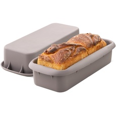 GOURMEO Silikon Backform rechteckig groß - Kastenform zum Backen für Kuchen und Brote u.a. Toastbrot - Kastenbackform mit Antihaftbeschichtung - 30cm lang - Brotbackform in Grau