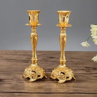 Sziqiqi Shabbat Kerzenständer Stabkerzen Gold: Metall Kerzenhalter, 2Stk | mit Blumen & Rankenmotiven, für 2,2 cm Stabkerzen, für Tisch Deko, Sideboards, Hochzeit, Wohnzimmer, Kamin, Esszimmer