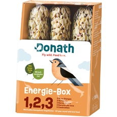 Donath Energie-Box 1,2,3-3 Nusstangen (3 x 120g) - traditionell in feinstes Rinderfett getaucht - Ganzjahres Wildvogelfutter mit kraftspendendem Fett - aus unserer Manufaktur in Süddeutschland