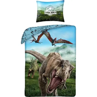 Jurassic World Bettbezug Alfa Dinosaurus 140 x 200 cm - Baumwolle - 70 x 90 cm - Hellblau