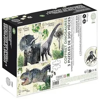 Vilac - Set mit 3 Dinosaurier-Puzzles mit Postern, 9626, Mehrfarbig