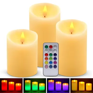 LED RGB Kerzen Flammenloses Kerzenlichter, LUXONIC Multicolor Teelichter Warmweiß LED Kerze Lichter Docht Flackernde Echtwachs Elektrischer LED Lampe mit Fernbedienung Timerfunktion Haus Dekoration