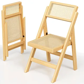Clevich Esszimmerstühle, klappbar Küchenstühle ohne Armlehne, Böhmischer, Vintage, Klappstuhl für Esszimmer, Rattan Stuhl, Balkonstuhl, Naturfarben, 1pcs