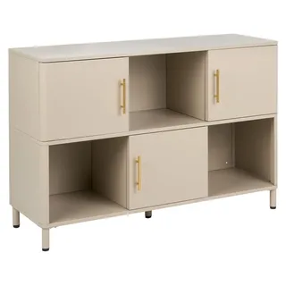 BELIANI Sideboard Beige Stahl Halbhoch Schmal mit Goldenen Griffen 3 Türen 3 Offene Ablagen Abgerundete Ecken s Design Metallschrank - Beige