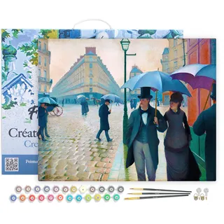 Figured'Art Malen Nach Zahlen Erwachsene Mit Rahmen Paris-Straße, Regentag - Gustave Caillebotte - Paint by Numbers Basteln DIY Bastelset 40x50cm Leinwand gespannt auf Holzrahmen