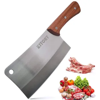 Kitory Hackmesser 18cm, 3mm Verdickte Klinge, Chinesisches Fleischbeil aus 7Cr17MoV Edelstahl, Full Tang Birnenholzgriff, Profi Metzgermesser