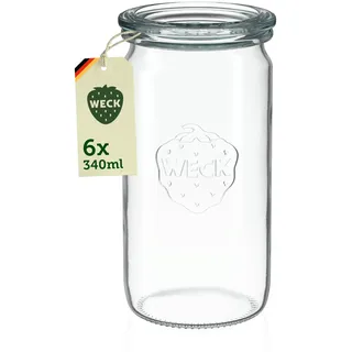 Weck Gläser 325ml – 6er Set mit Deckeln – Zylinderform – robuste, stapelbare Einkoch- & Einweckgläser - ideal für Meal Prep, Overnight Oats, Dessert & Marmelade – wiederverwendbar – Made in Germany